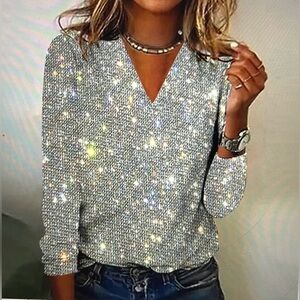 V-neck sequined top-Size M US-lined inside top-never worn